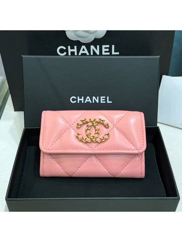 Wallet New Logo CC Lambskin Nineteen 19 Coral Pink - CHANEL - BALAAN 1