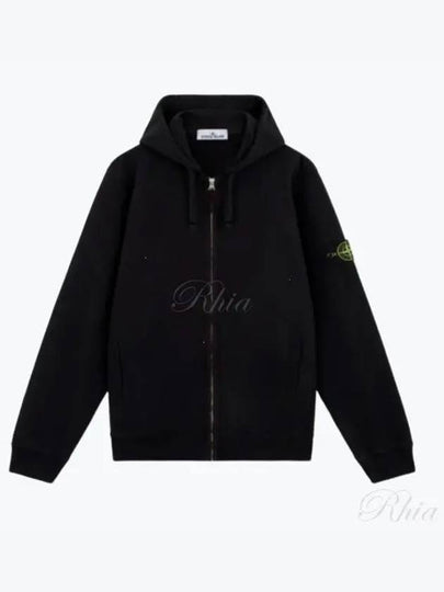 Logo Cotton Zip-Up Hoodie Black - STONE ISLAND - BALAAN 2