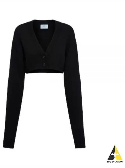 Cropped Wool Cashmere Cardigan Black - PRADA - BALAAN 2