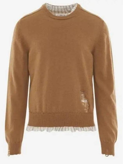 Distressed Layered Wool Knit Top Camel - MAISON MARGIELA - BALAAN 2