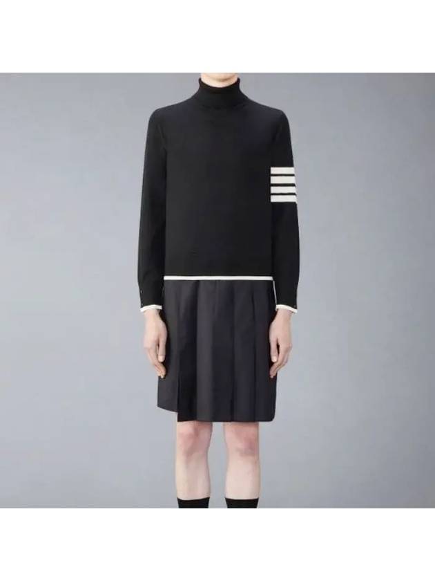 4 Bar Relaxed Fit Fine Merino Wool Turtle Neck Black - THOM BROWNE - BALAAN 6