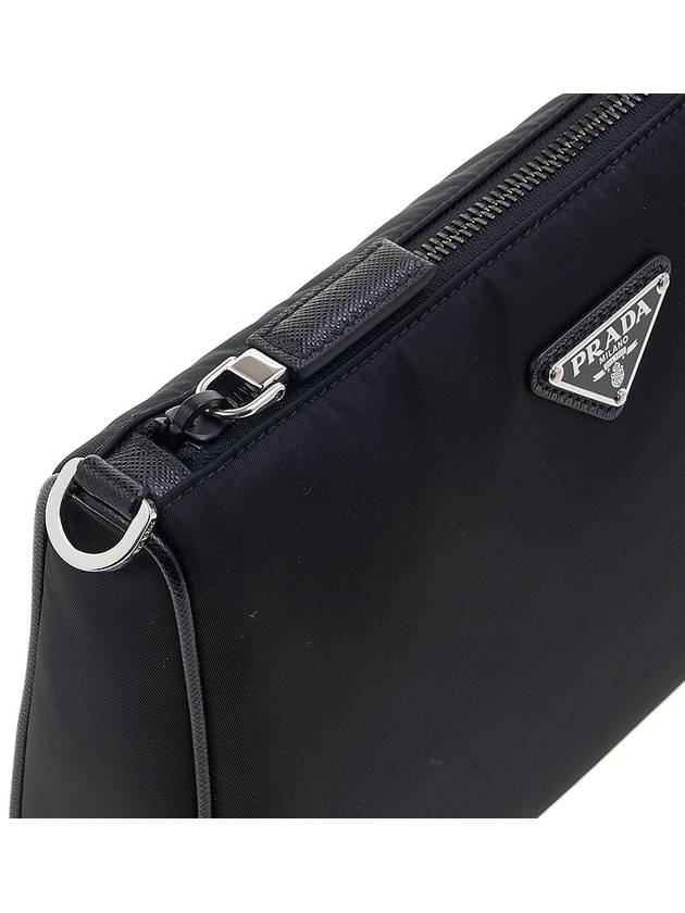 Triangle Logo Re-Nylon Saffiano Leather Shoulder Bag Black - PRADA - BALAAN 10