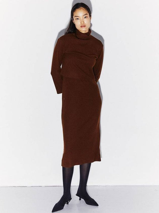 CROP TURTLENECK SWEATER V NECK DRESS SET BROWN - KIMDOH - BALAAN 2