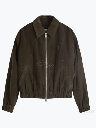 Heart Logo Corduroy Cotton Zip Up Jacket Dark Coffee - AMI - BALAAN 2