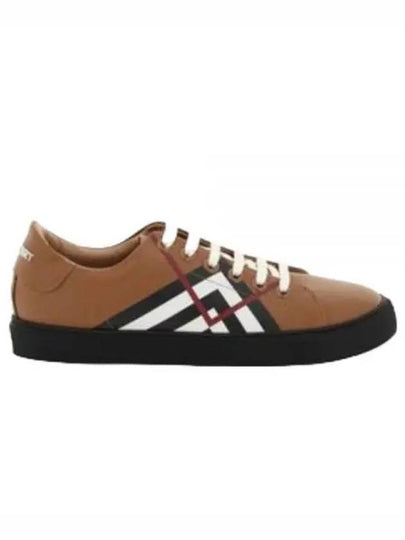 Chevron Check Leather Low Top Sneakers Brown - BURBERRY - BALAAN 2