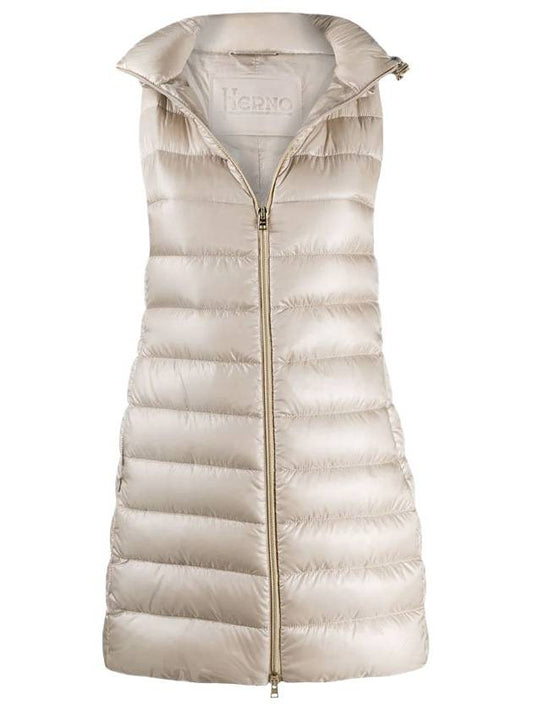 long hooded slim padded vest beige - HERNO - BALAAN.