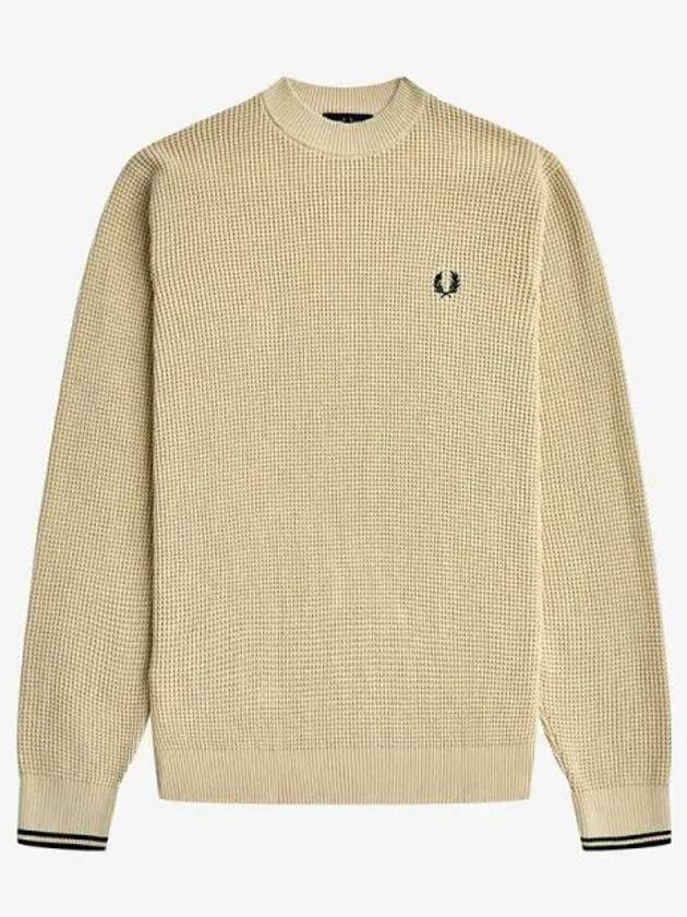 Sharp waffle stitch crew neck knit 691 AFPM2336507 dark beige - FRED PERRY - BALAAN 1