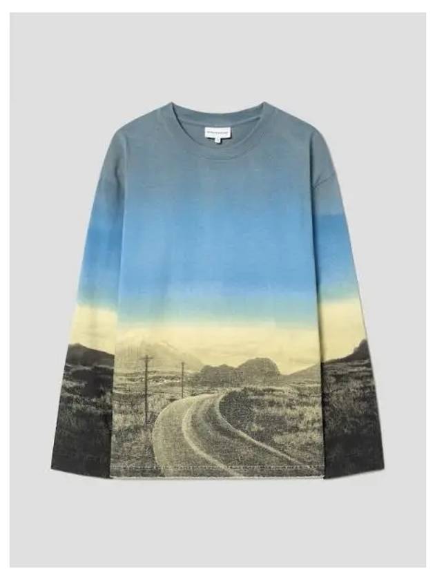 Men s Open Road Print Comfort Long Sleeve T Shirt Enamel Blue Domestic Product GM0024031398019 - MAISON KITSUNE - BALAAN 1