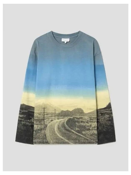 Men s Open Road Print Comfort Long Sleeve T Shirt Enamel Blue Domestic Product - MAISON KITSUNE - BALAAN 1