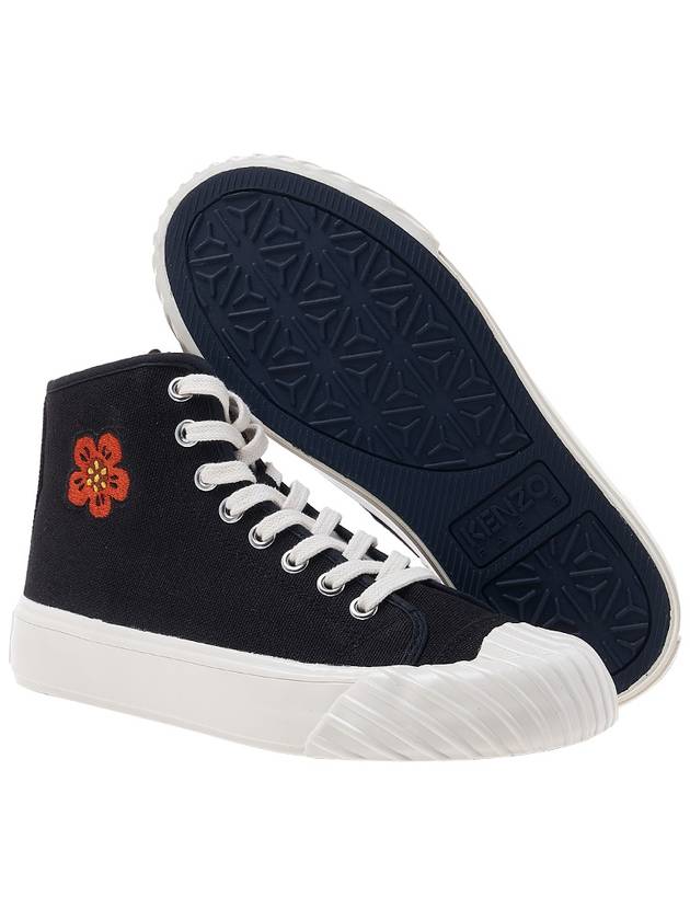 School Bokeh Flower Embroidered Cotton High Top Sneakers Black - KENZO - BALAAN 6