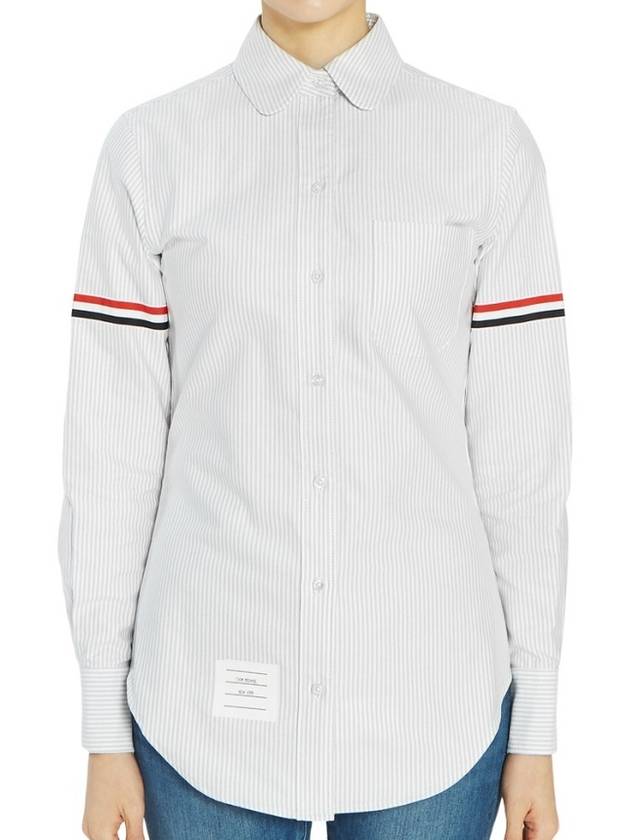 Women's Armband University Striped Oxford Shirt Medium Grey - THOM BROWNE - BALAAN 4