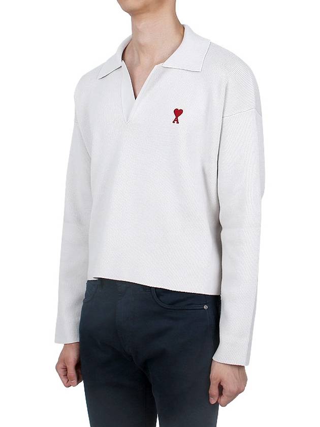 Small Heart Long Sleeve Polo Shirt White - AMI - BALAAN 4