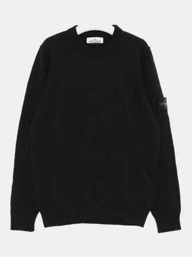 Logo Patch Lambswool Crewneck Knit Top Black - STONE ISLAND - BALAAN 2