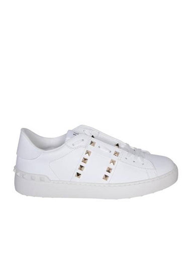 Rockstud Leather Low Top Sneakers White - VALENTINO - BALAAN 1