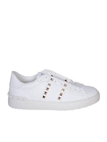 Rockstud Leather Low Top Sneakers White - VALENTINO - BALAAN 1