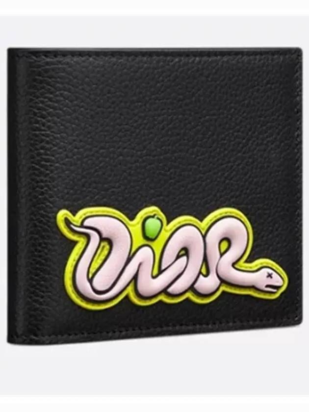 Kaws Grained Calfskin Bifold Half Wallet Black - DIOR - BALAAN 4