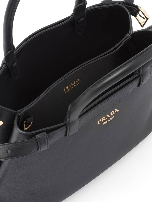 Double Belt Buckle Large Leather Handles Tote Bag Black - PRADA - BALAAN 5