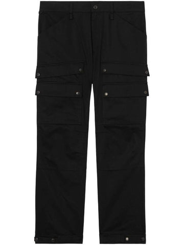 Men's Embroidered Logo Cotton Cargo Straight Pants Black - BURBERRY - BALAAN 1