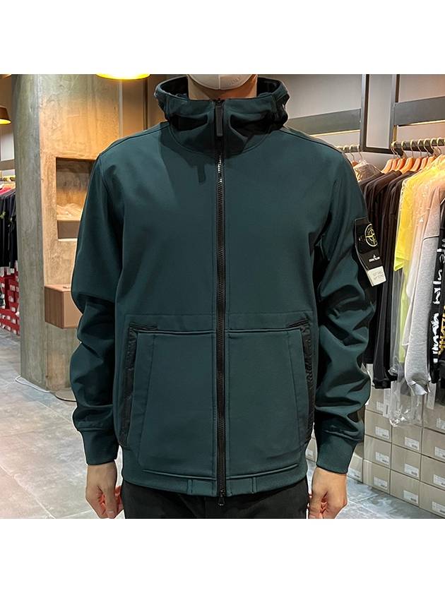 Men's Wappen Patch Softshell Zip Up Hoodie Dark Green - STONE ISLAND - BALAAN 3