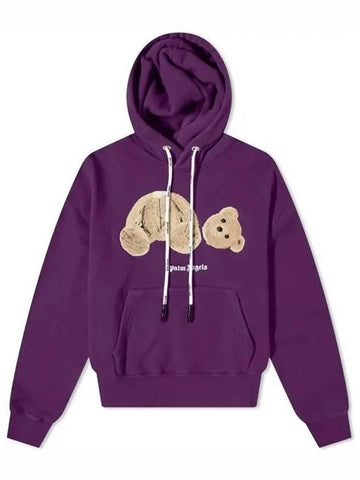 Men's Bear Logo Cotton Hoodie Purple - PALM ANGELS - BALAAN 1