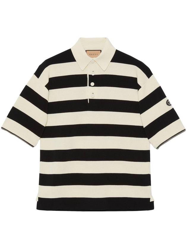 Men's Striped Cotton Polo Shirt Ivory Black - GUCCI - BALAAN 4