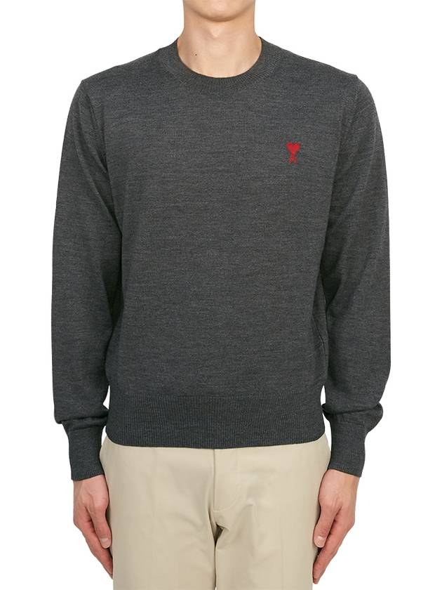 Heart Embroidered Logo Crew Neck Knit Top Heather Grey - AMI - BALAAN 2