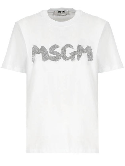 Glitter Brushed Logo Short Sleeve T-Shirt White - MSGM - BALAAN 2