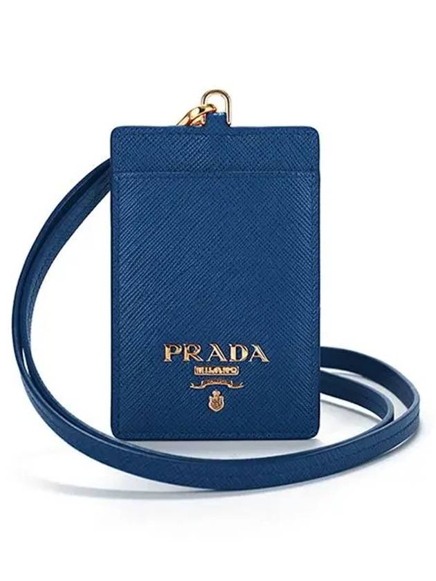 Saffiano Metal Logo Gold Card Holder Blue - PRADA - BALAAN 2