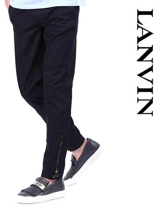 Zipper Herringbone Slim Fit Straight Pants Ink Blue - LANVIN - BALAAN 2