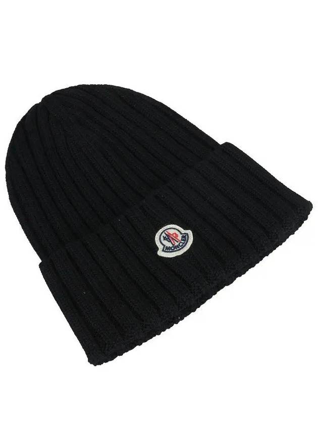 Logo Patch Wool Beanie Black - MONCLER - BALAAN 4