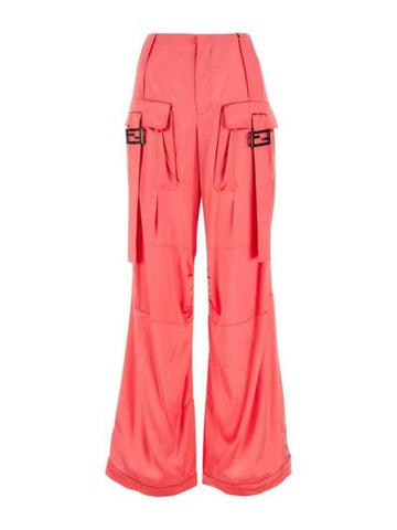 Women's Viscose Shiny Cargo Straight Pants Pink - FENDI - BALAAN 1