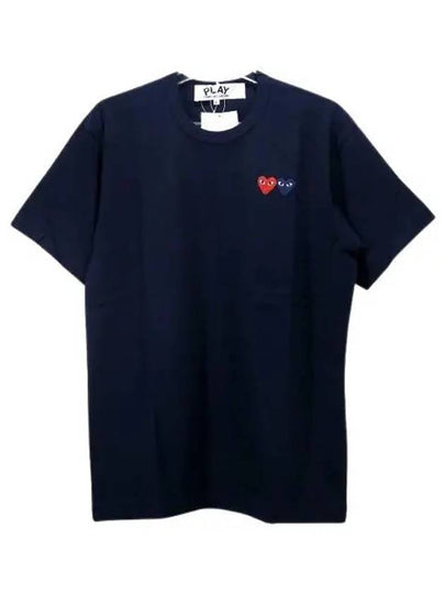 Double Heart Wappen Short Sleeve T-Shirt Navy - COMME DES GARCONS - BALAAN 2