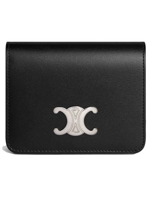 Triomphe Compact Shiny Calfskin Half Wallet Silver Black - CELINE - BALAAN 2