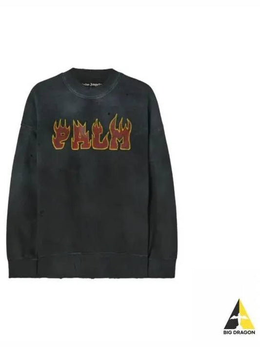 Logo Flames Vint Crew Sweatshirt Black - PALM ANGELS - BALAAN 2