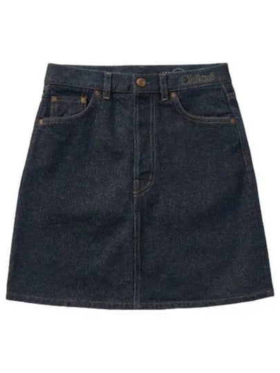 Women's Mini Denim Iconic A-Line Skirt Navy - CHLOE - BALAAN 2