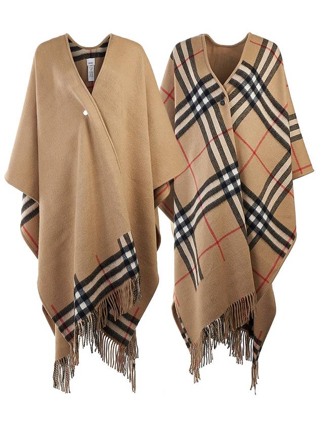 Reversible Check Wool Cashmere Cape Beige - BURBERRY - BALAAN 2