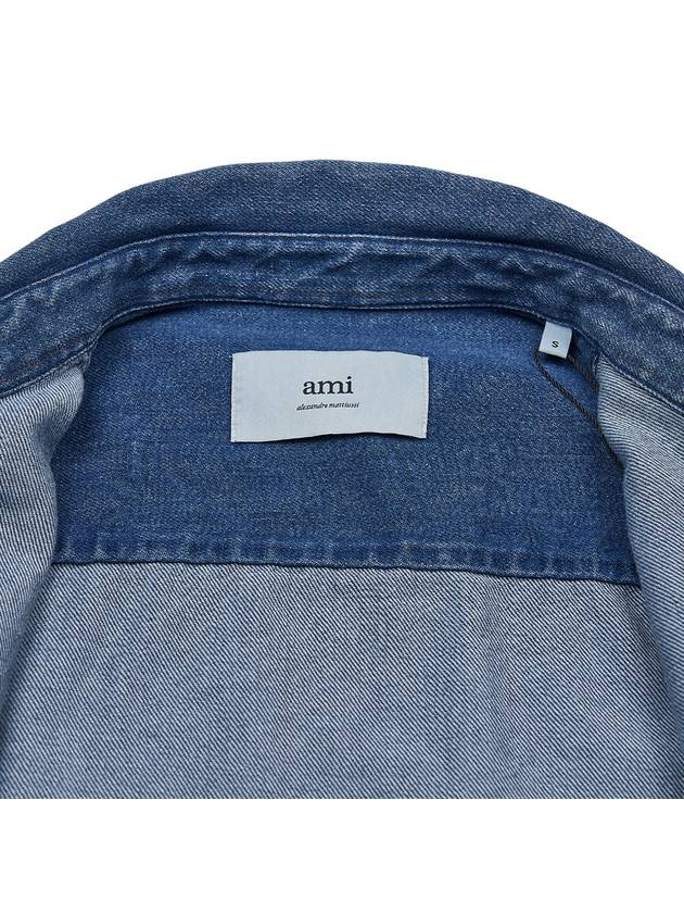 Button Down Denim Long Sleeve Shirt Blue - AMI - BALAAN 10