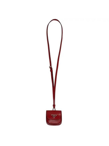 Triangle Logo Brush Leather Apod Case Red - PRADA - BALAAN 1