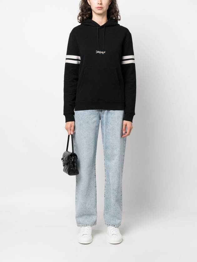 Embroidered Logo Hoodie Black - SAINT LAURENT - BALAAN 3