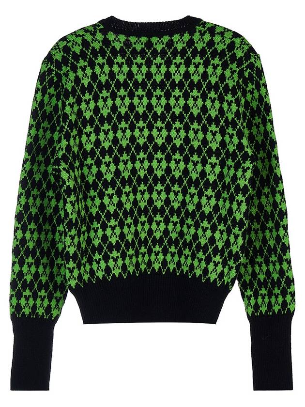 V-neck Jacquard Wool Knit Top Black Green - AMI - BALAAN 3