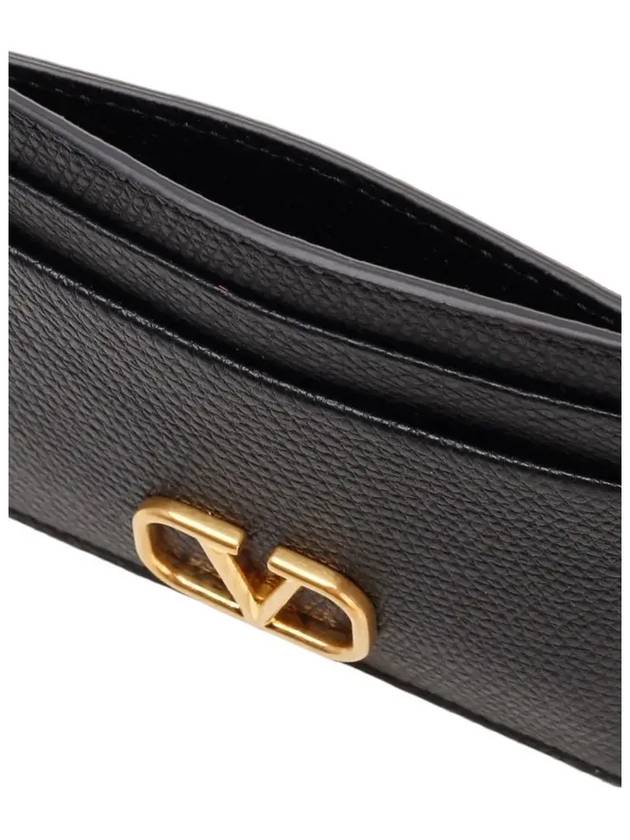 V Logo Signature Grainy Calfskin Card Wallet Black - VALENTINO - BALAAN 5