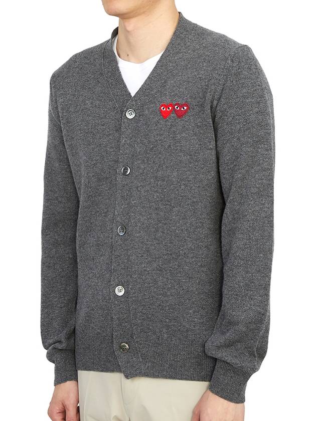 Double Heart V-neck Cardigan Grey - COMME DES GARCONS - BALAAN.