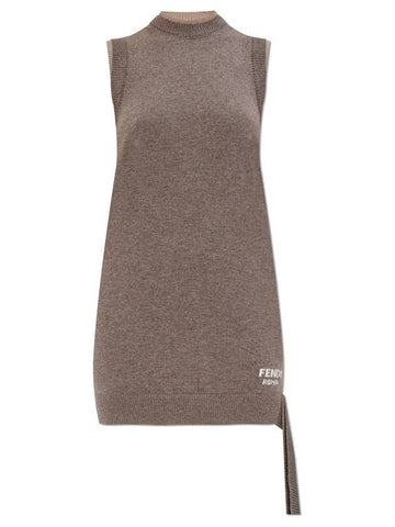 Logo Intarsia Sleeveless Wool Short Dress Grey - FENDI - BALAAN 1