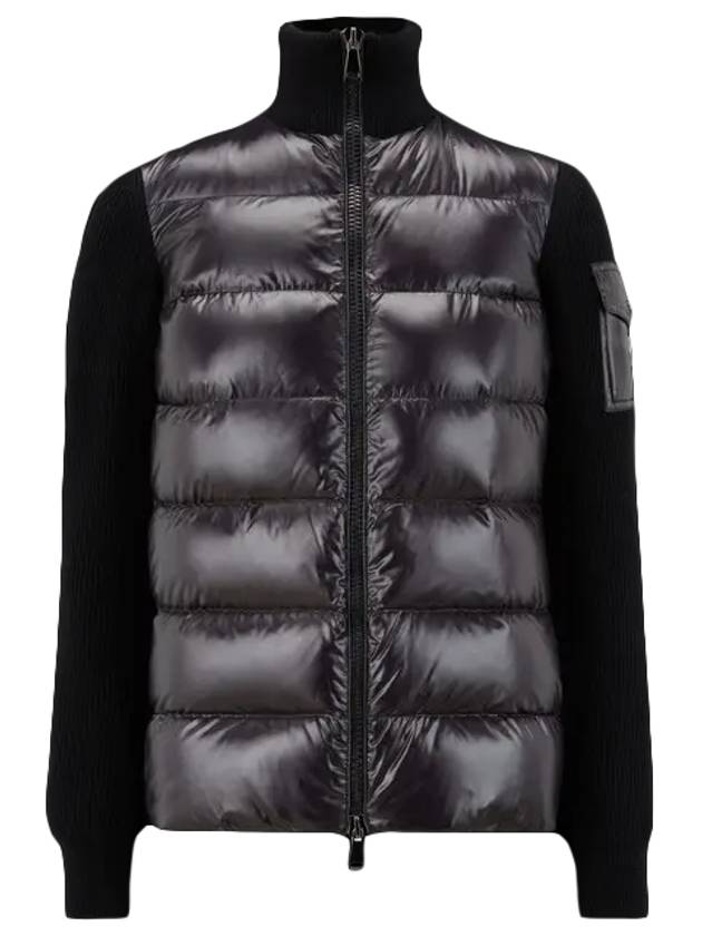 Merino Wool Padded Cardigan Black - MONCLER - BALAAN.