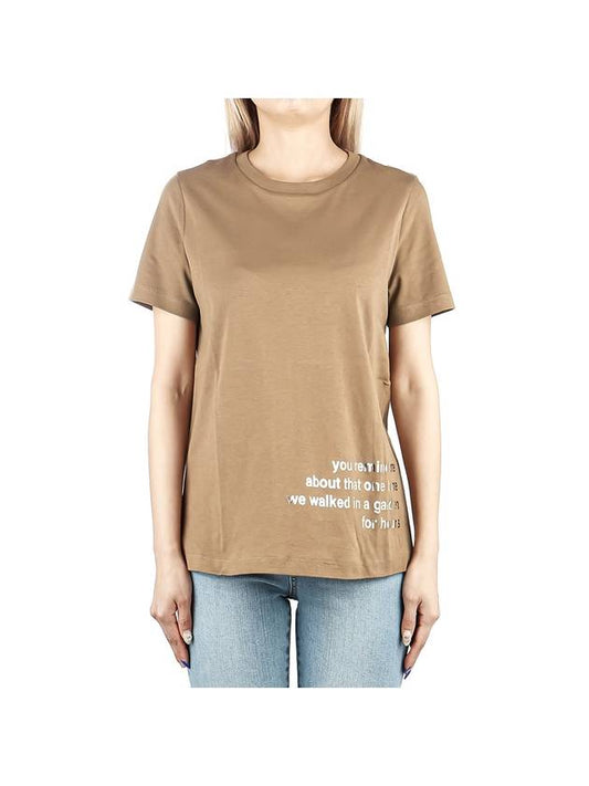 Women's Slogan Print Short Sleeve T-Shirt Beige - MAX MARA - BALAAN 1