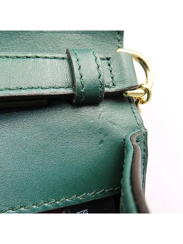 572375 Dark Green Leather Gold Silver Metal Horsebit Zumi Interlocking Small Chain Shoulder Bag - GUCCI - BALAAN 6