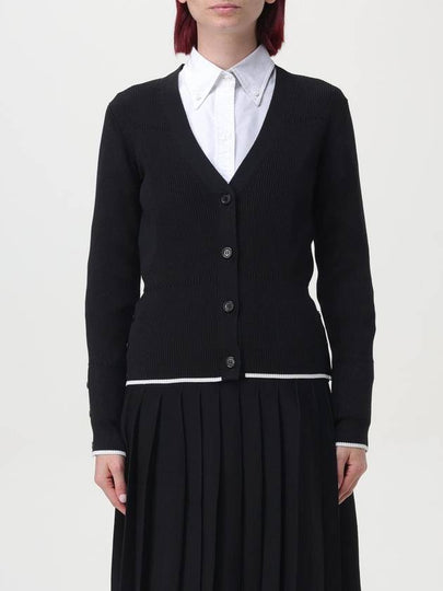 Tipping Rib Stitch Cable Wool Silk Blend Cardigan Black - THOM BROWNE - BALAAN 2