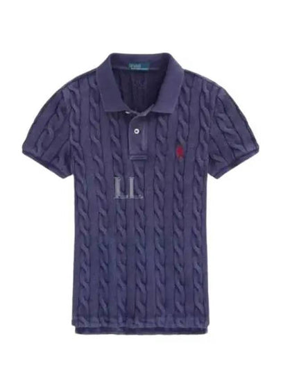 Slim Fit Cable Knit Polo Shirt Navy - POLO RALPH LAUREN - BALAAN 2