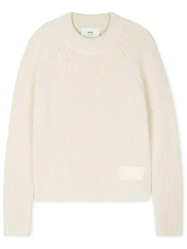 Logo Patch Wool Knit Top Beige - AMI - BALAAN 4