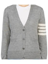 Sustainable Fine Merino Wool 4-Bar Relaxed Fit V-Neck Cardigan Light Grey - THOM BROWNE - BALAAN 5